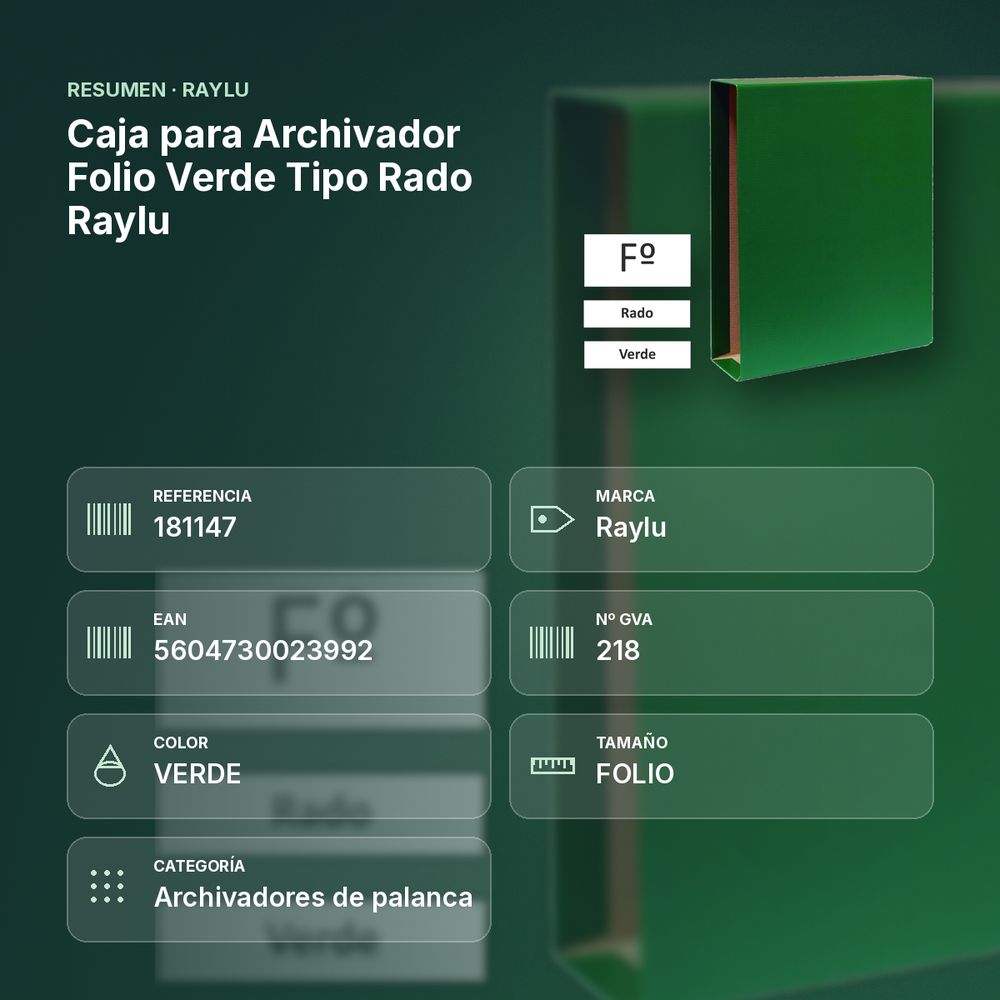 CAJA PARA ARCHIVADOR FOLIO VERDE TIPO RADO RAYLU - resumen de atributos