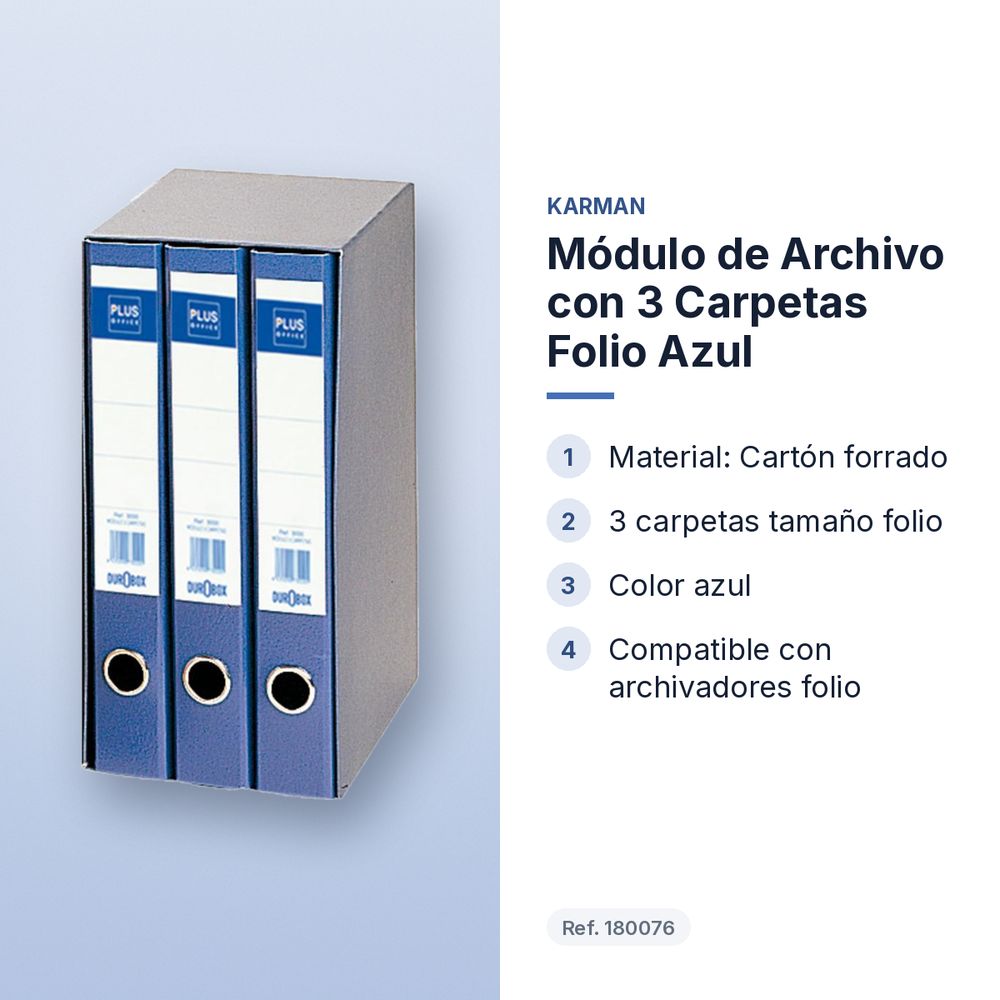 MÓDULO DE ARCHIVO CON 3 CARPETAS FOLIO AZUL - características principales