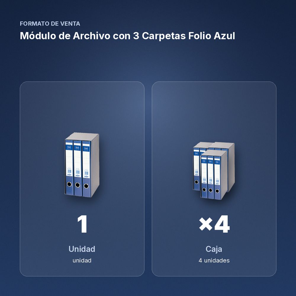 MÓDULO DE ARCHIVO CON 3 CARPETAS FOLIO AZUL - formato de venta: caja de 4