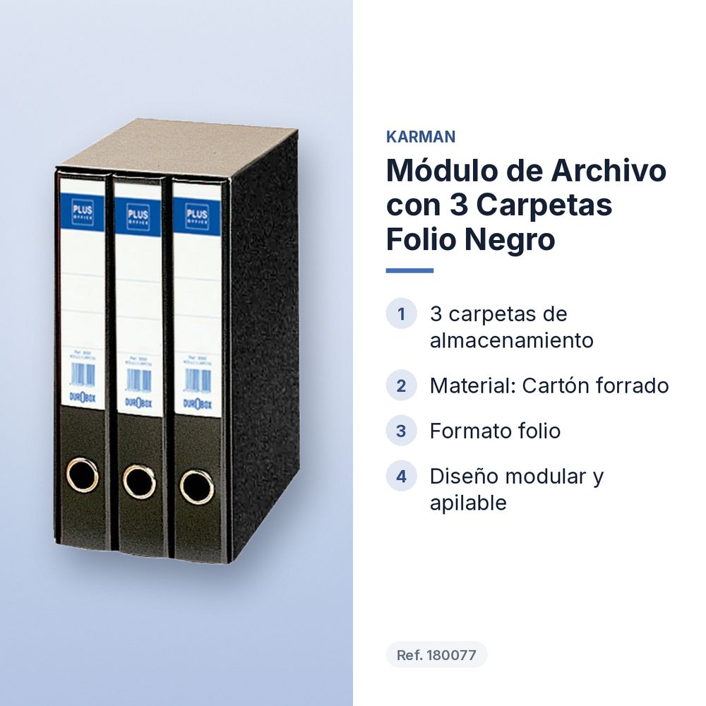MÓDULO DE ARCHIVO CON 3 CARPETAS FOLIO NEGRO - características principales