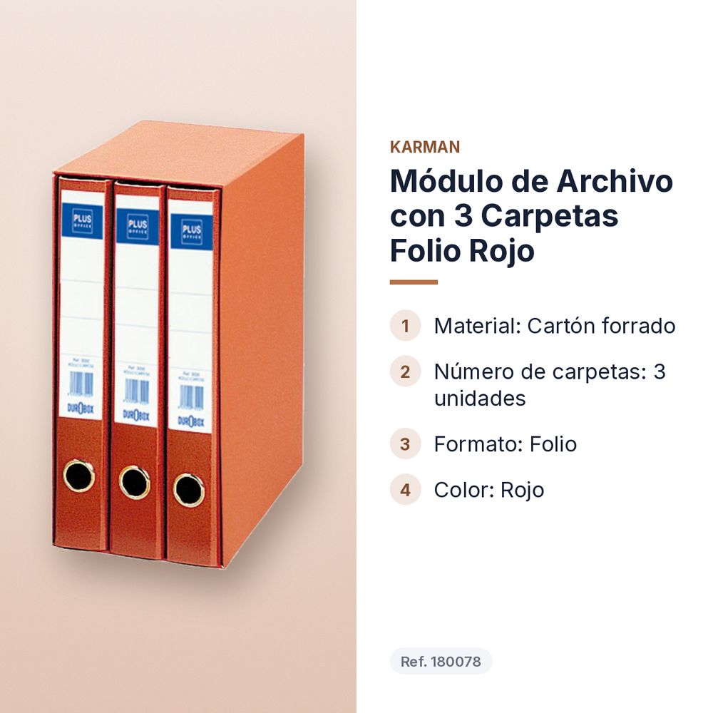 MÓDULO DE ARCHIVO CON 3 CARPETAS FOLIO ROJO - características principales