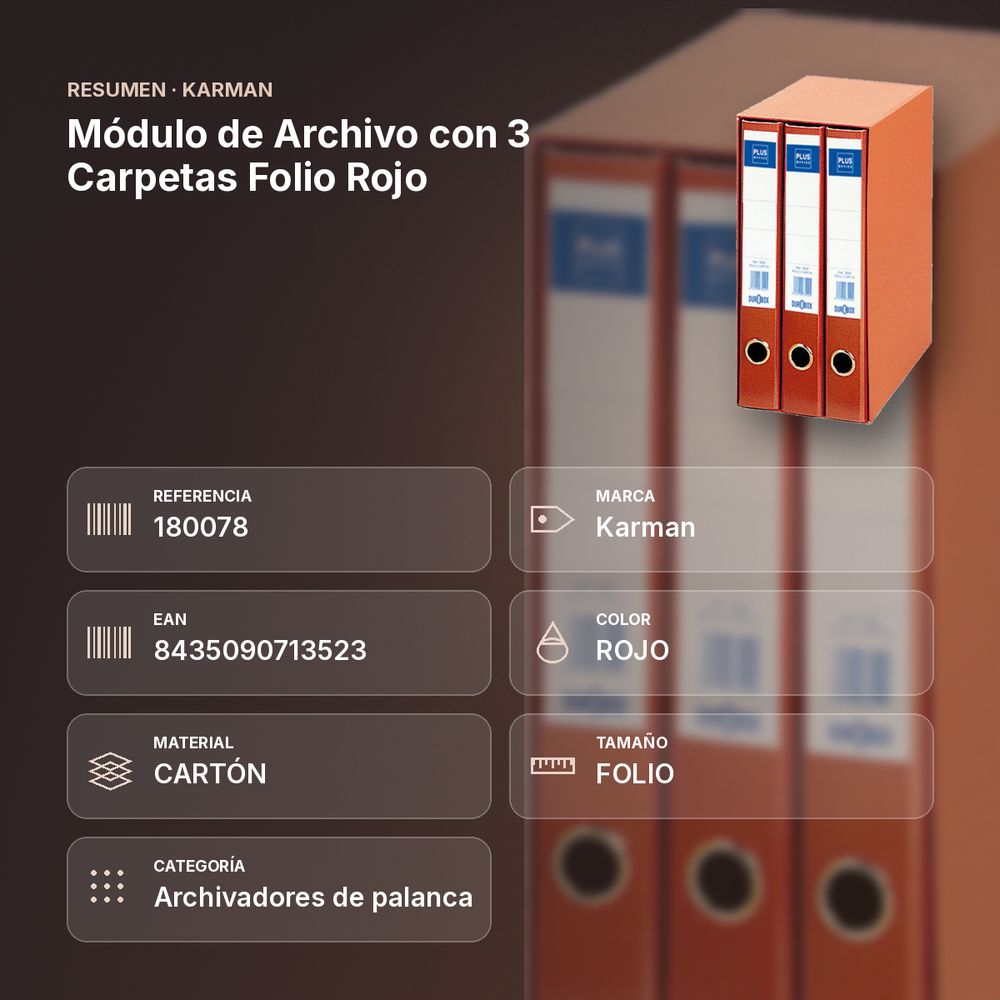 MÓDULO DE ARCHIVO CON 3 CARPETAS FOLIO ROJO - resumen de atributos