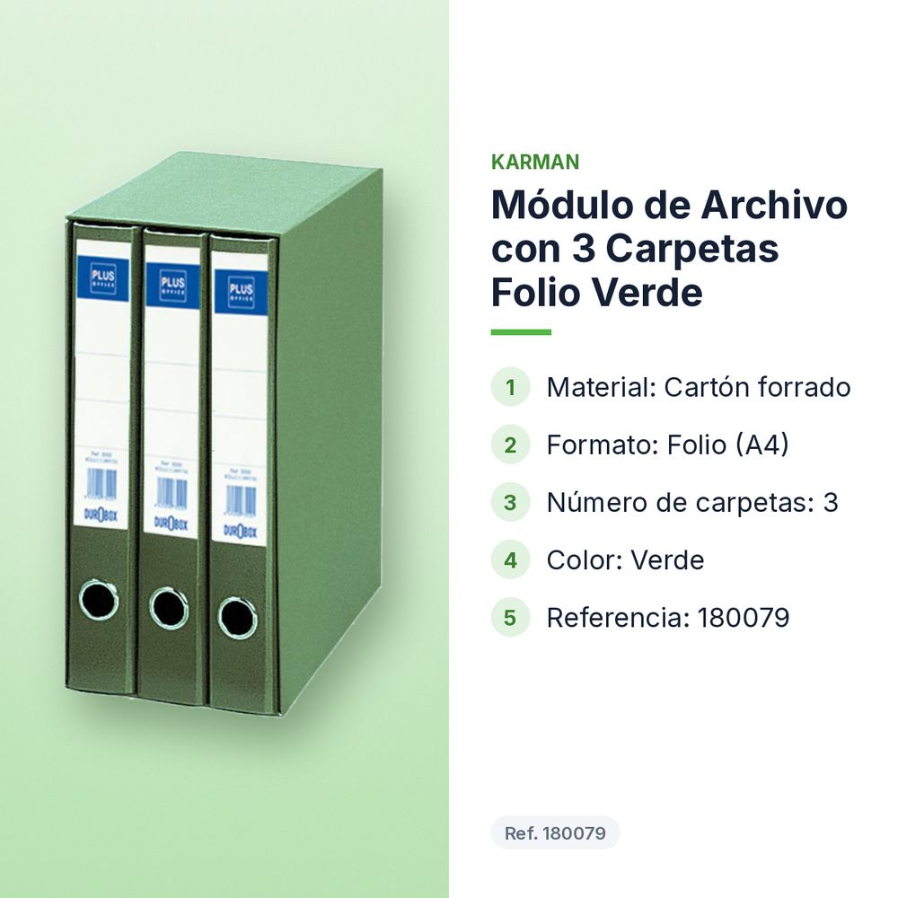MÓDULO DE ARCHIVO CON 3 CARPETAS FOLIO VERDE - características principales