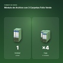 MÓDULO DE ARCHIVO CON 3 CARPETAS FOLIO VERDE - formato de venta: caja de 4