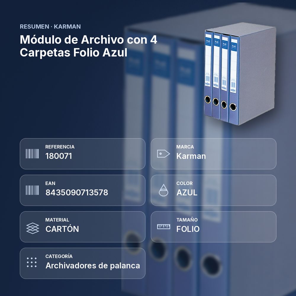 MÓDULO DE ARCHIVO CON 4 CARPETAS FOLIO AZUL - resumen de atributos