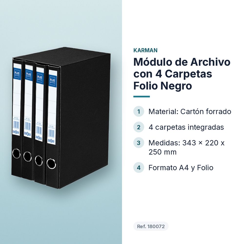 MÓDULO DE ARCHIVO CON 4 CARPETAS FOLIO NEGRO - características principales
