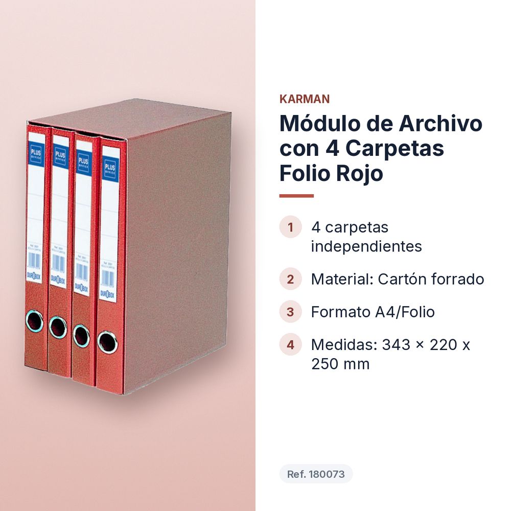 MÓDULO DE ARCHIVO CON 4 CARPETAS FOLIO ROJO - características principales