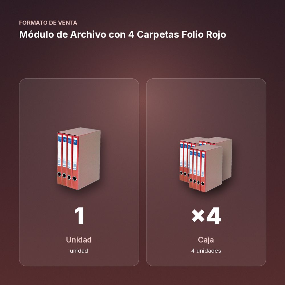 MÓDULO DE ARCHIVO CON 4 CARPETAS FOLIO ROJO - formato de venta: caja de 4