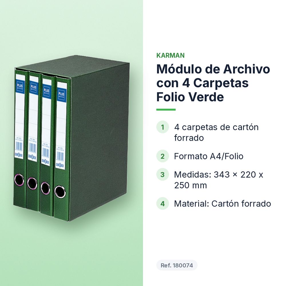 MÓDULO DE ARCHIVO CON 4 CARPETAS FOLIO VERDE - características principales