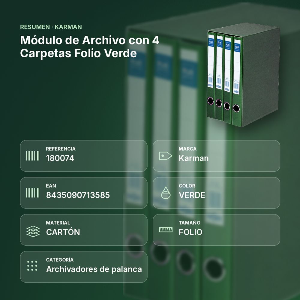 MÓDULO DE ARCHIVO CON 4 CARPETAS FOLIO VERDE - resumen de atributos