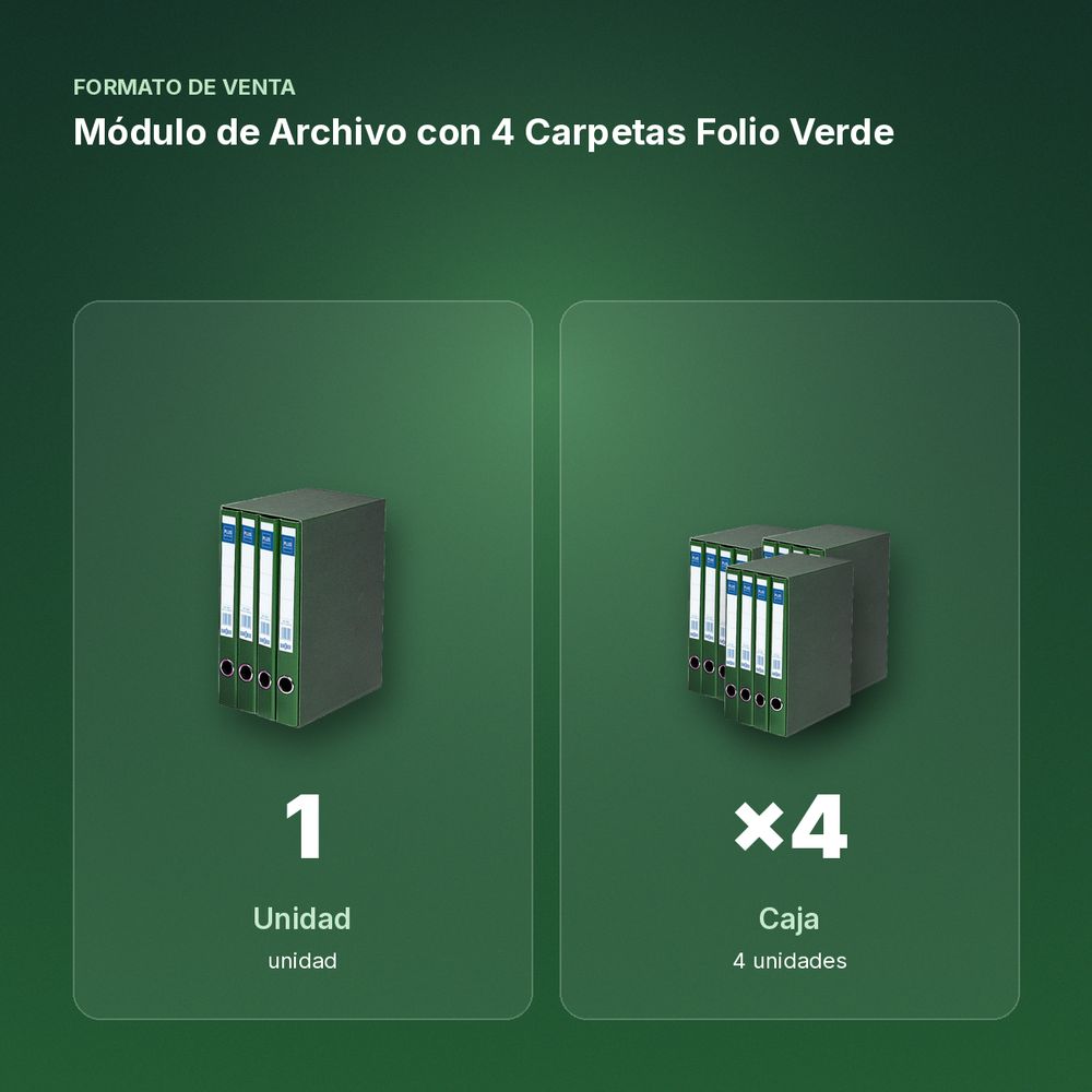 MÓDULO DE ARCHIVO CON 4 CARPETAS FOLIO VERDE - formato de venta: caja de 4