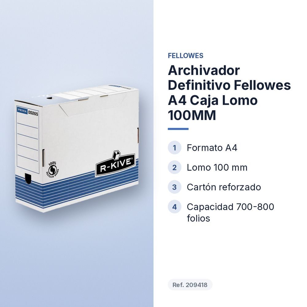 ARCHIVADOR DEFINITIVO FELLOWES A4 CAJA LOMO 100MM - características principales