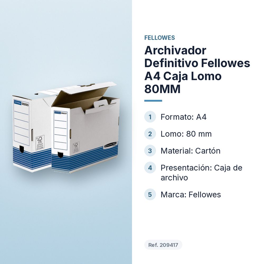 ARCHIVADOR DEFINITIVO FELLOWES A4 CAJA LOMO 80MM - características principales