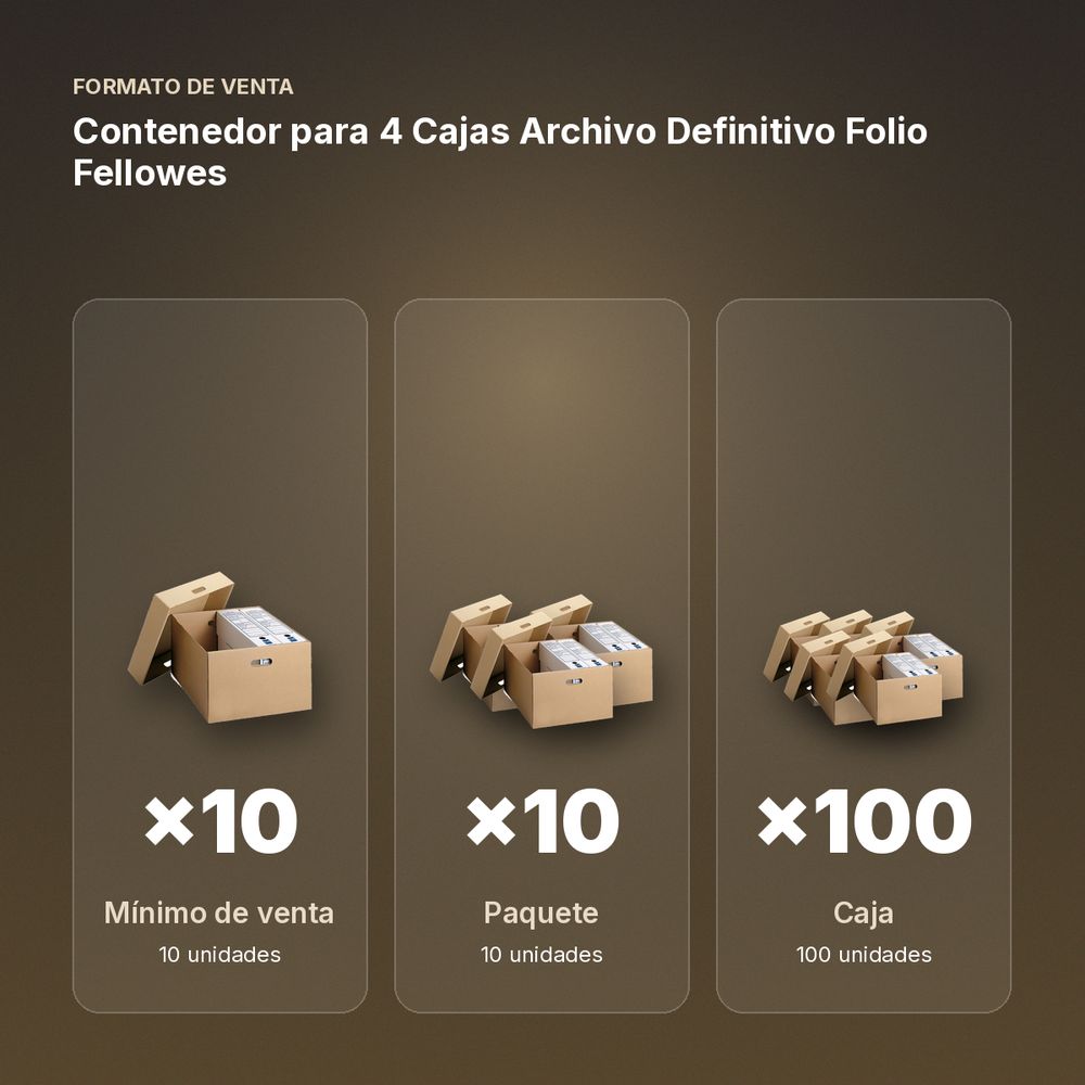 CONTENEDOR PARA 4 CAJAS ARCHIVO DEFINITIVO FOLIO FELLOWES - formato de venta: paquete de 10, caja de 100