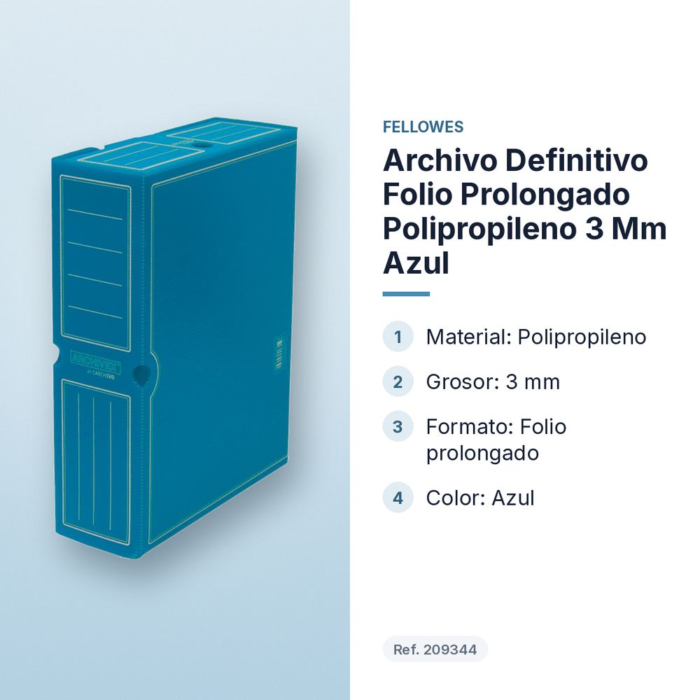 ARCHIVO DEFINITIVO FOLIO PROLONGADO POLIPROPILENO 3 MM AZUL - características principales