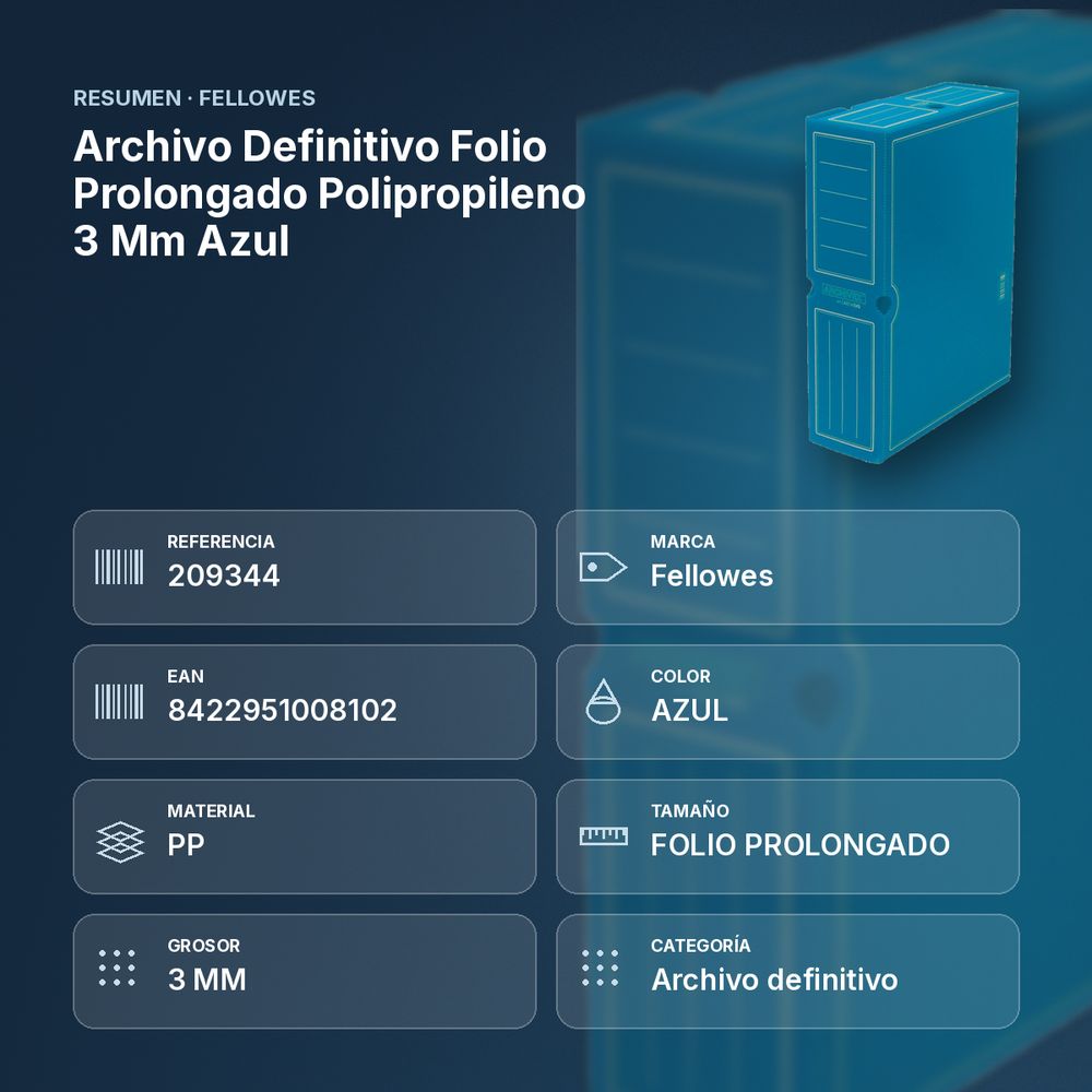 ARCHIVO DEFINITIVO FOLIO PROLONGADO POLIPROPILENO 3 MM AZUL - resumen de atributos