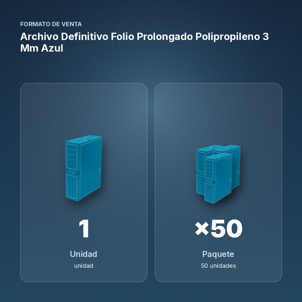 ARCHIVO DEFINITIVO FOLIO PROLONGADO POLIPROPILENO 3 MM AZUL - formato de venta: paquete de 50