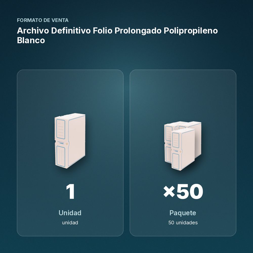 ARCHIVO DEFINITIVO FOLIO PROLONGADO POLIPROPILENO BLANCO - formato de venta: paquete de 50