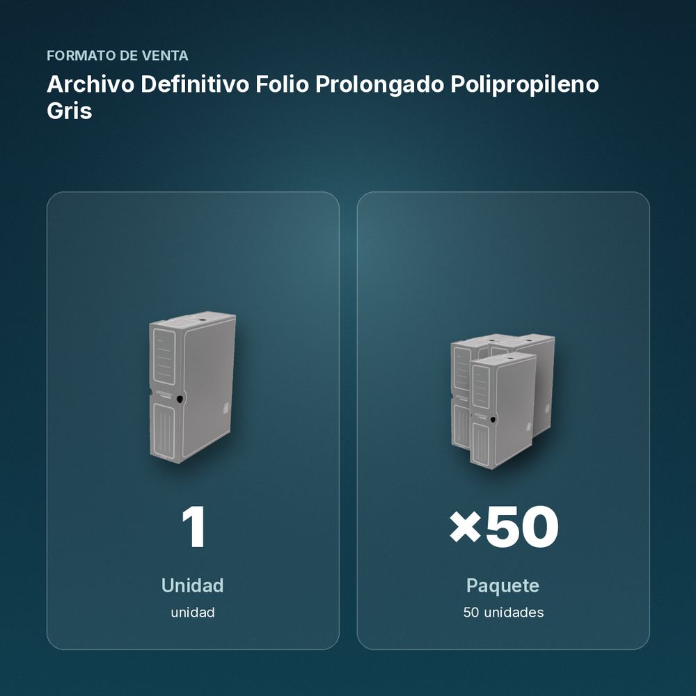 ARCHIVO DEFINITIVO FOLIO PROLONGADO POLIPROPILENO GRIS - formato de venta: paquete de 50