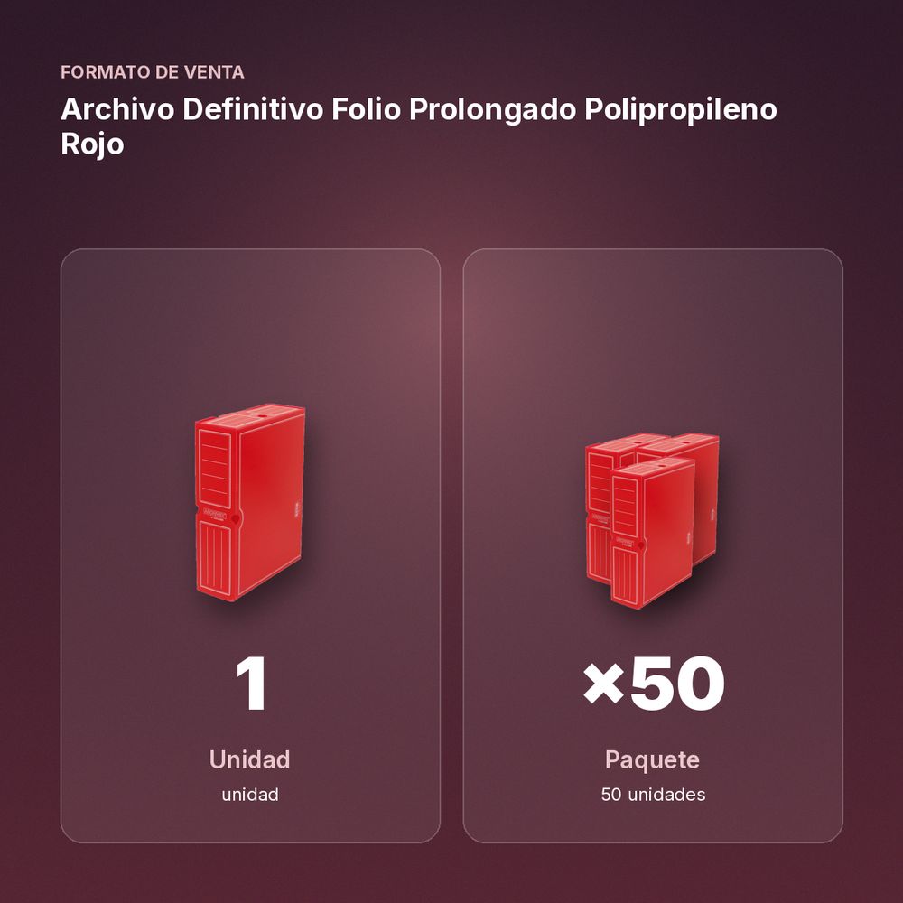 ARCHIVO DEFINITIVO FOLIO PROLONGADO POLIPROPILENO ROJO - formato de venta: paquete de 50
