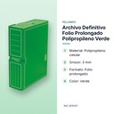 ARCHIVO DEFINITIVO FOLIO PROLONGADO POLIPROPILENO VERDE - características principales