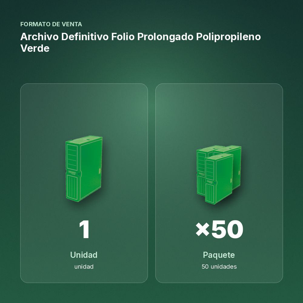 ARCHIVO DEFINITIVO FOLIO PROLONGADO POLIPROPILENO VERDE - formato de venta: paquete de 50