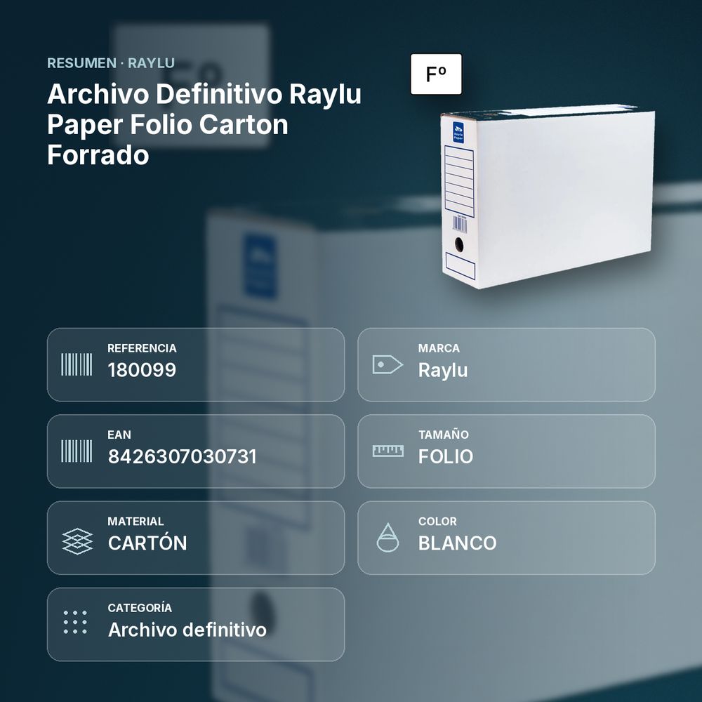 ARCHIVO DEFINITIVO RAYLU PAPER FOLIO CARTON FORRADO - resumen de atributos