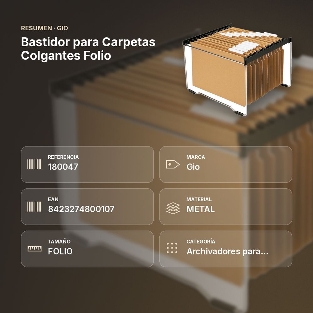 BASTIDOR PARA CARPETAS COLGANTES FOLIO - resumen de atributos