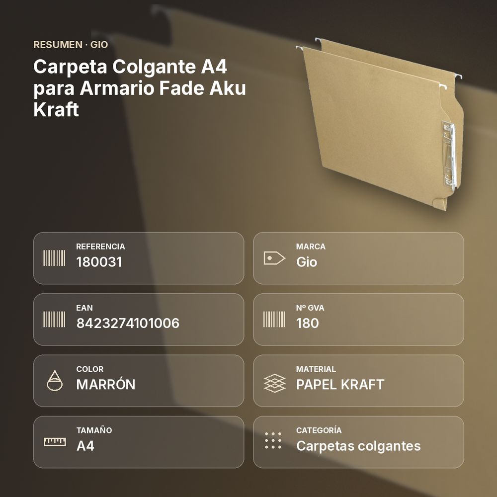 CARPETA COLGANTE A4 PARA ARMARIO FADE AKU KRAFT - resumen de atributos