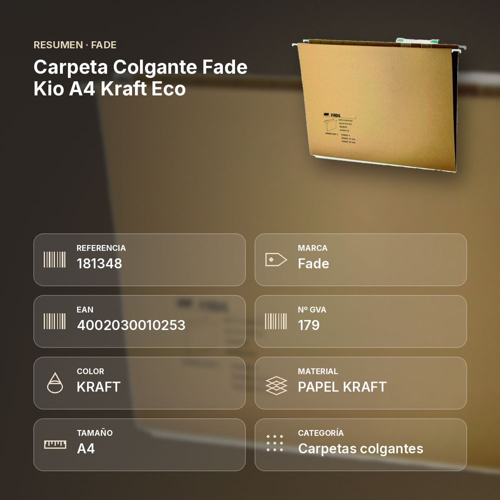 CARPETA COLGANTE FADE KIO A4 KRAFT ECO - resumen de atributos