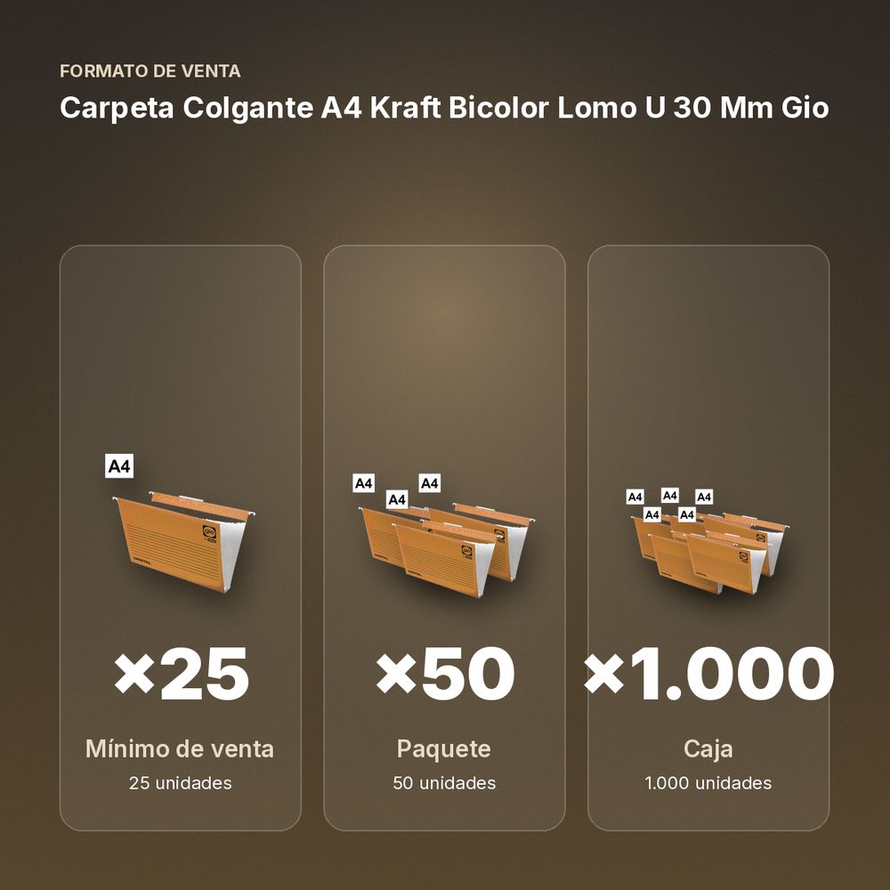 CARPETA COLGANTE A4 KRAFT BICOLOR LOMO U 30 MM GIO - formato de venta: paquete de 50, caja de 1000