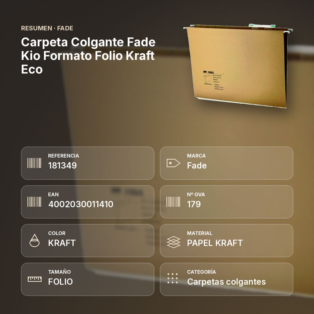 CARPETA COLGANTE FADE KIO FORMATO FOLIO KRAFT ECO - resumen de atributos