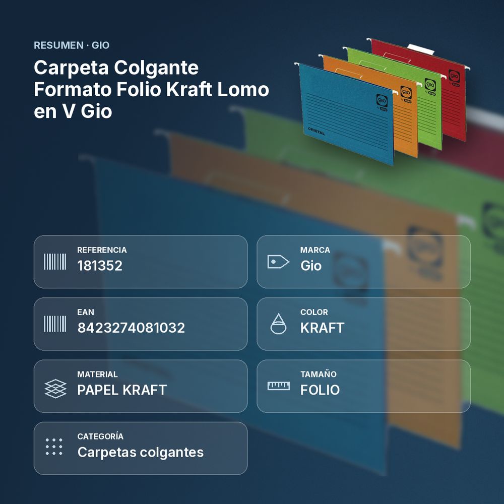 CARPETA COLGANTE FORMATO FOLIO KRAFT LOMO EN V GIO - resumen de atributos