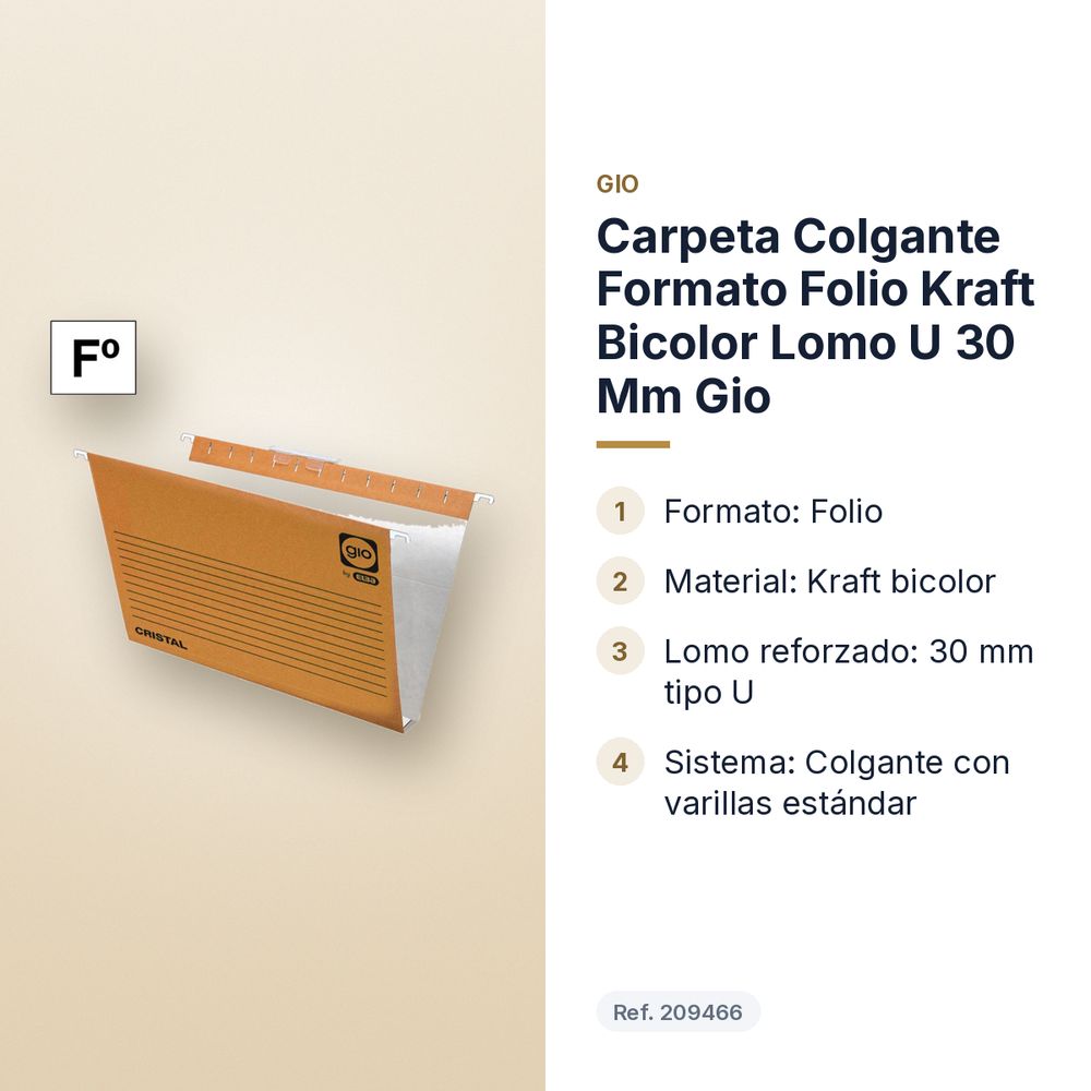 CARPETA COLGANTE FORMATO FOLIO KRAFT BICOLOR LOMO U 30 MM GIO - características principales