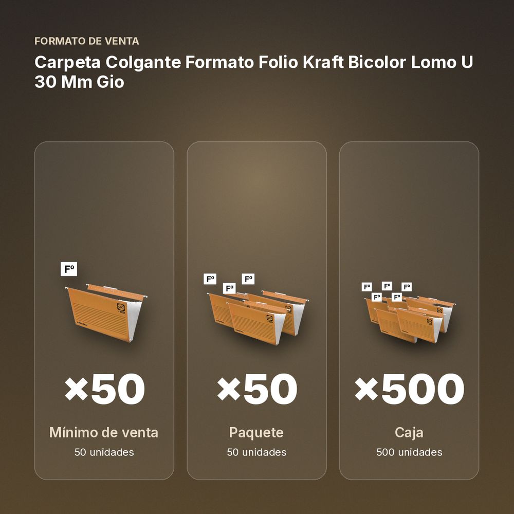 CARPETA COLGANTE FORMATO FOLIO KRAFT BICOLOR LOMO U 30 MM GIO - formato de venta: paquete de 50, caja de 500