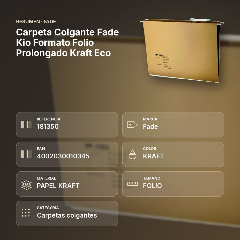 CARPETA COLGANTE FADE KIO FORMATO FOLIO PROLONGADO KRAFT ECO - resumen de atributos