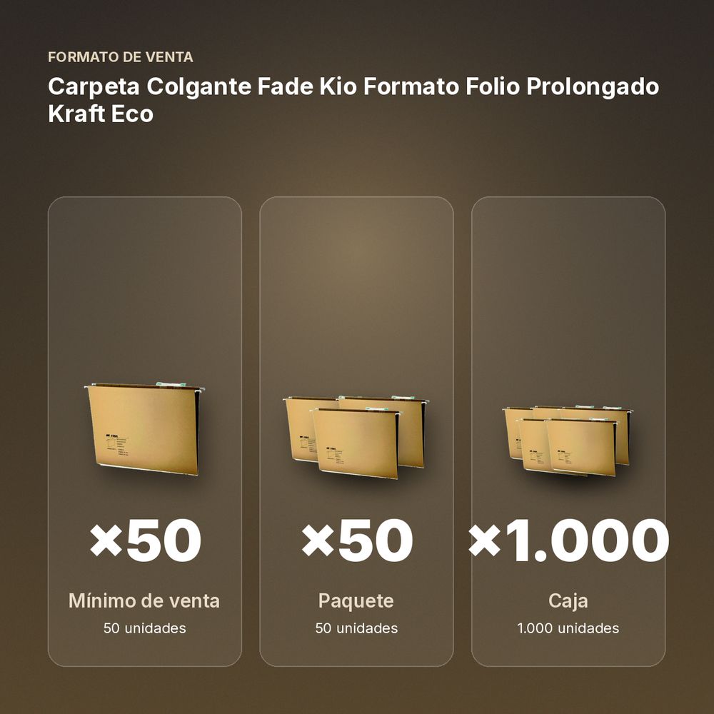 CARPETA COLGANTE FADE KIO FORMATO FOLIO PROLONGADO KRAFT ECO - formato de venta: paquete de 50, caja de 1000