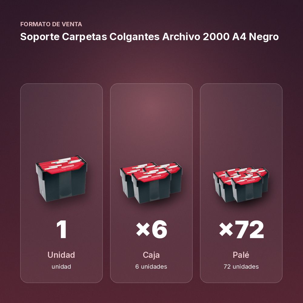 SOPORTE CARPETAS COLGANTES ARCHIVO 2000 A4 NEGRO - formato de venta: caja de 6, palé de 72