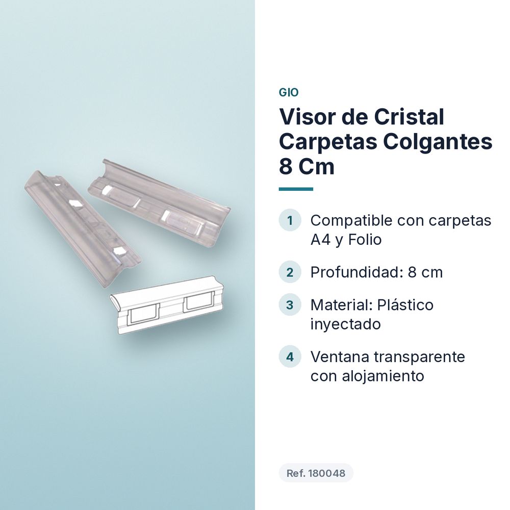 VISOR DE CRISTAL CARPETAS COLGANTES 8 CM - características principales