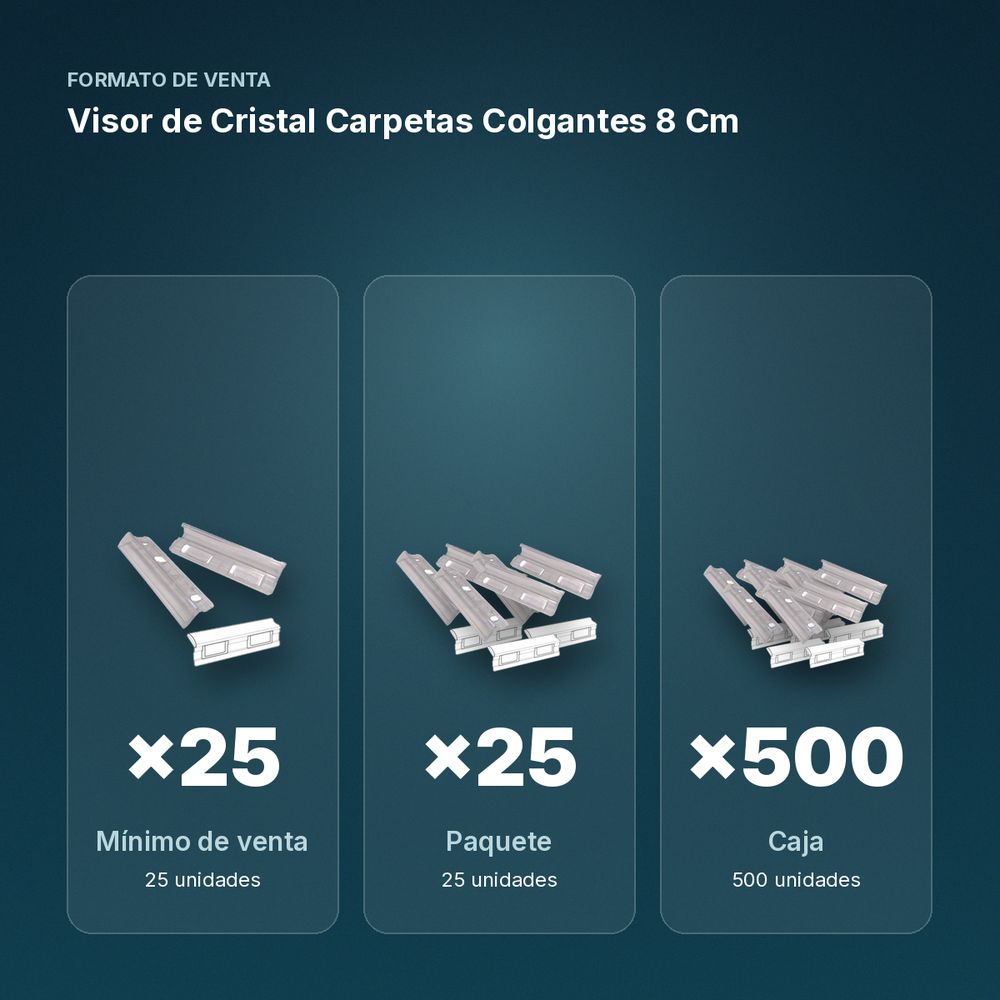 VISOR DE CRISTAL CARPETAS COLGANTES 8 CM - formato de venta: paquete de 25, caja de 500