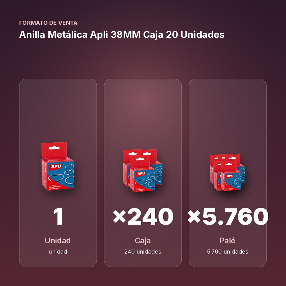 ANILLA METÁLICA APLI 38MM CAJA 20 UNIDADES - formato de venta: caja de 240, palé de 5760