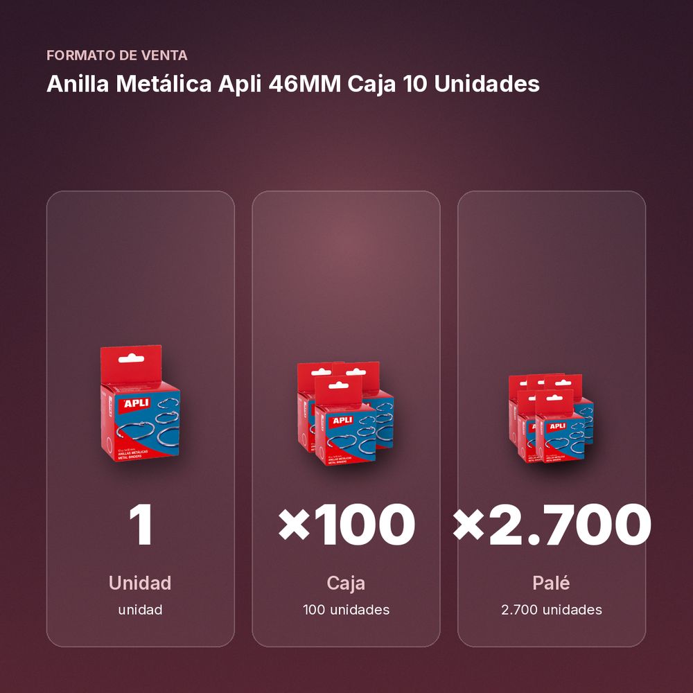 ANILLA METÁLICA APLI 46MM CAJA 10 UNIDADES - formato de venta: caja de 100, palé de 2700