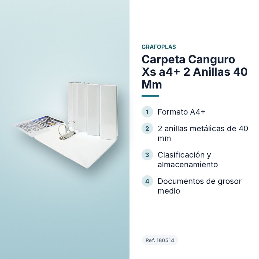 CARPETA CANGURO XS A4+ 2 ANILLAS 40 MM - características principales