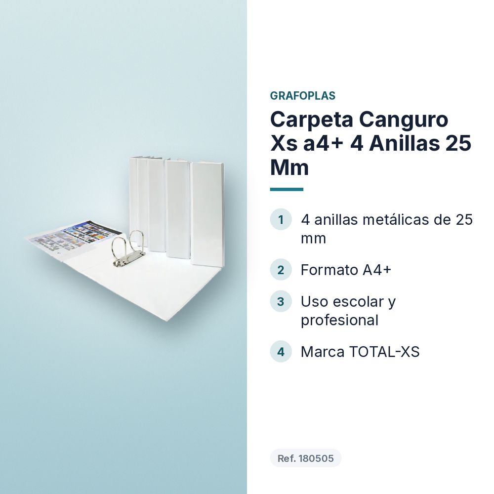 CARPETA CANGURO XS A4+ 4 ANILLAS 25 MM - características principales