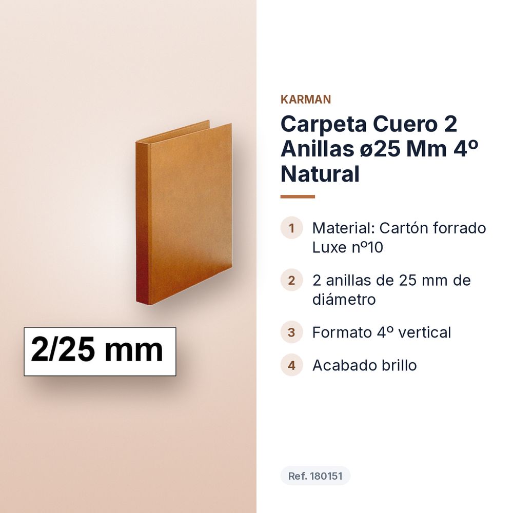 CARPETA CUERO 2 ANILLAS Ø25 MM 4º NATURAL - características principales