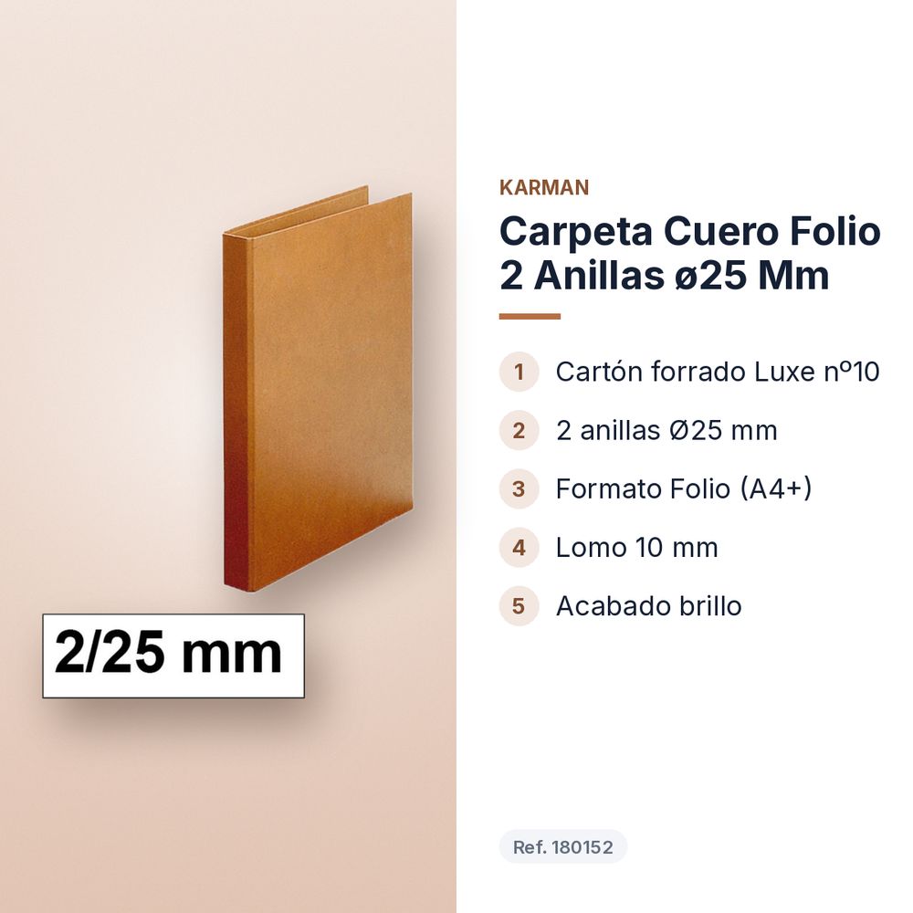 CARPETA CUERO FOLIO 2 ANILLAS Ø25 MM - características principales