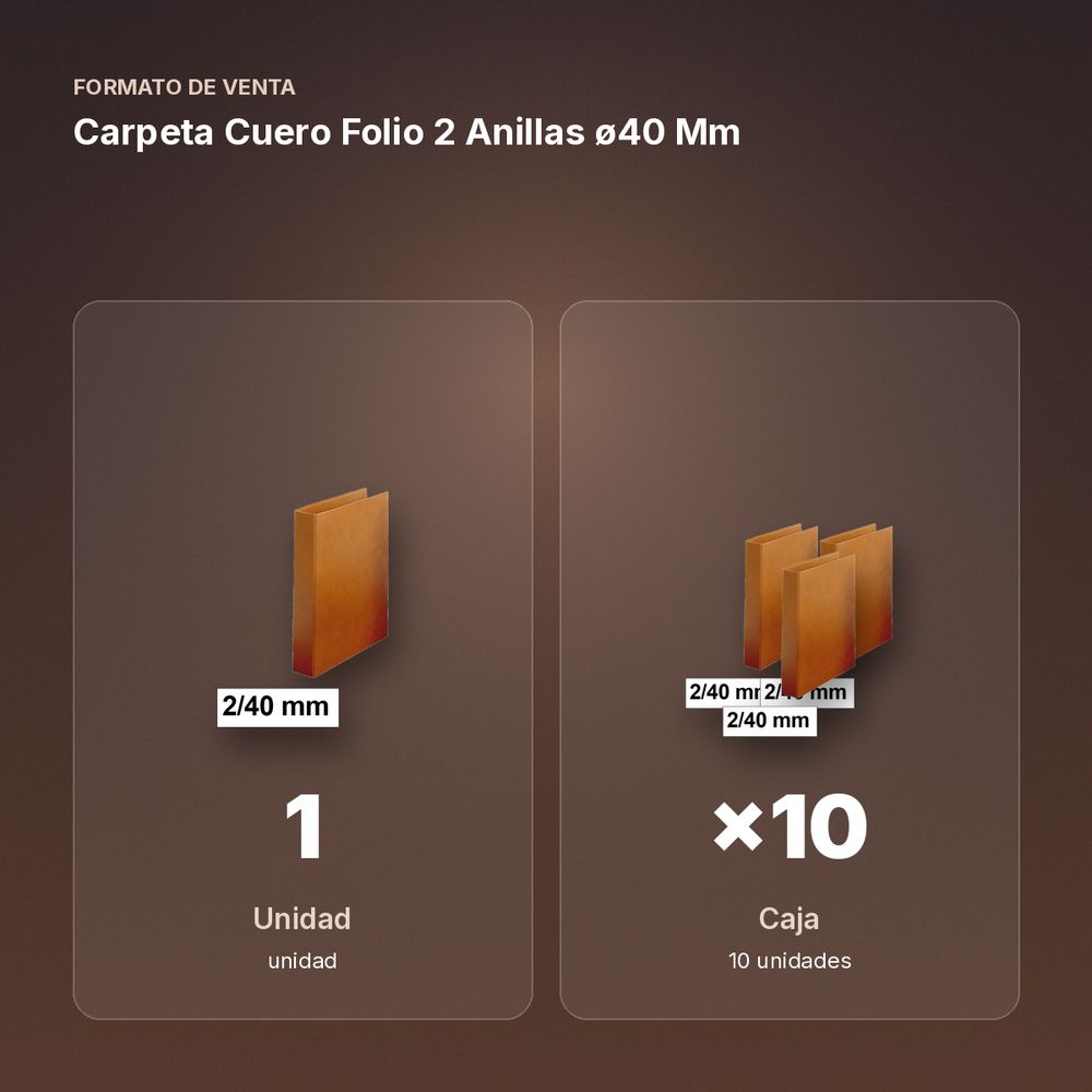 CARPETA CUERO FOLIO 2 ANILLAS Ø40 MM  - formato de venta: caja de 10
