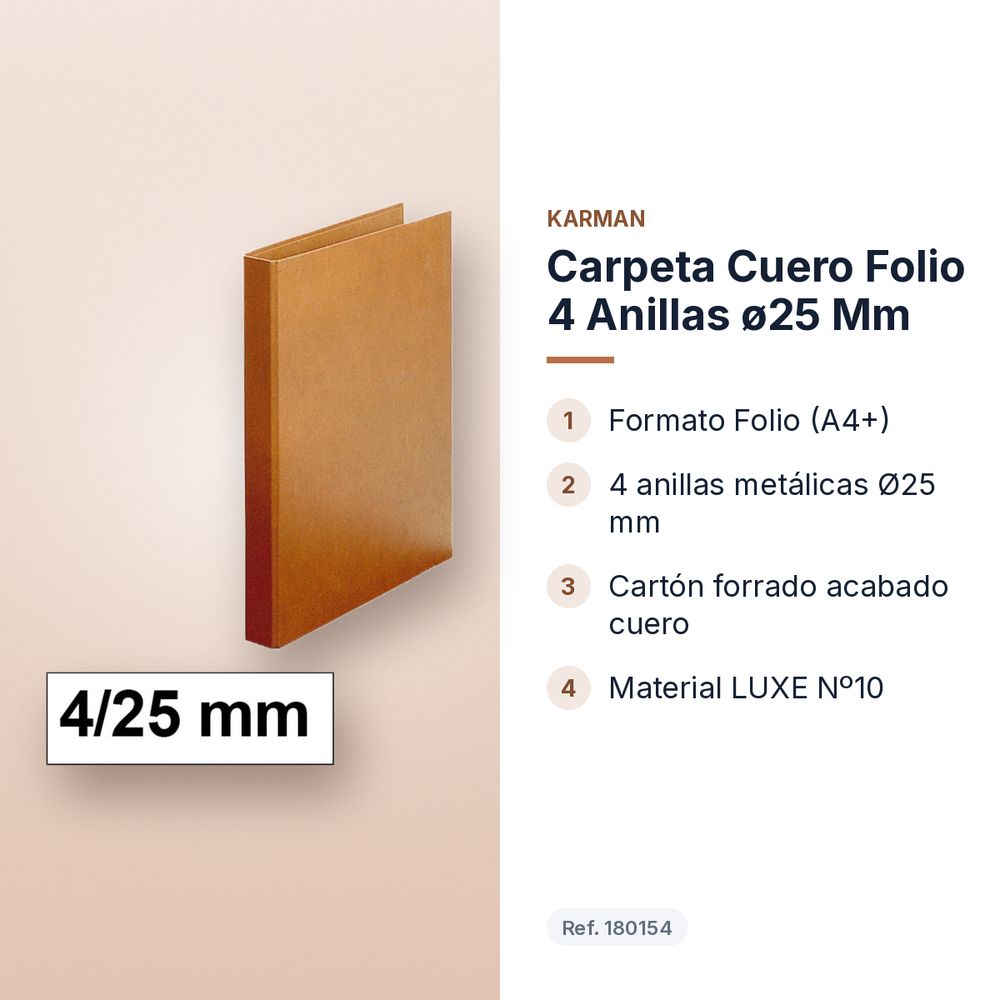 CARPETA CUERO FOLIO 4 ANILLAS Ø25 MM  - características principales