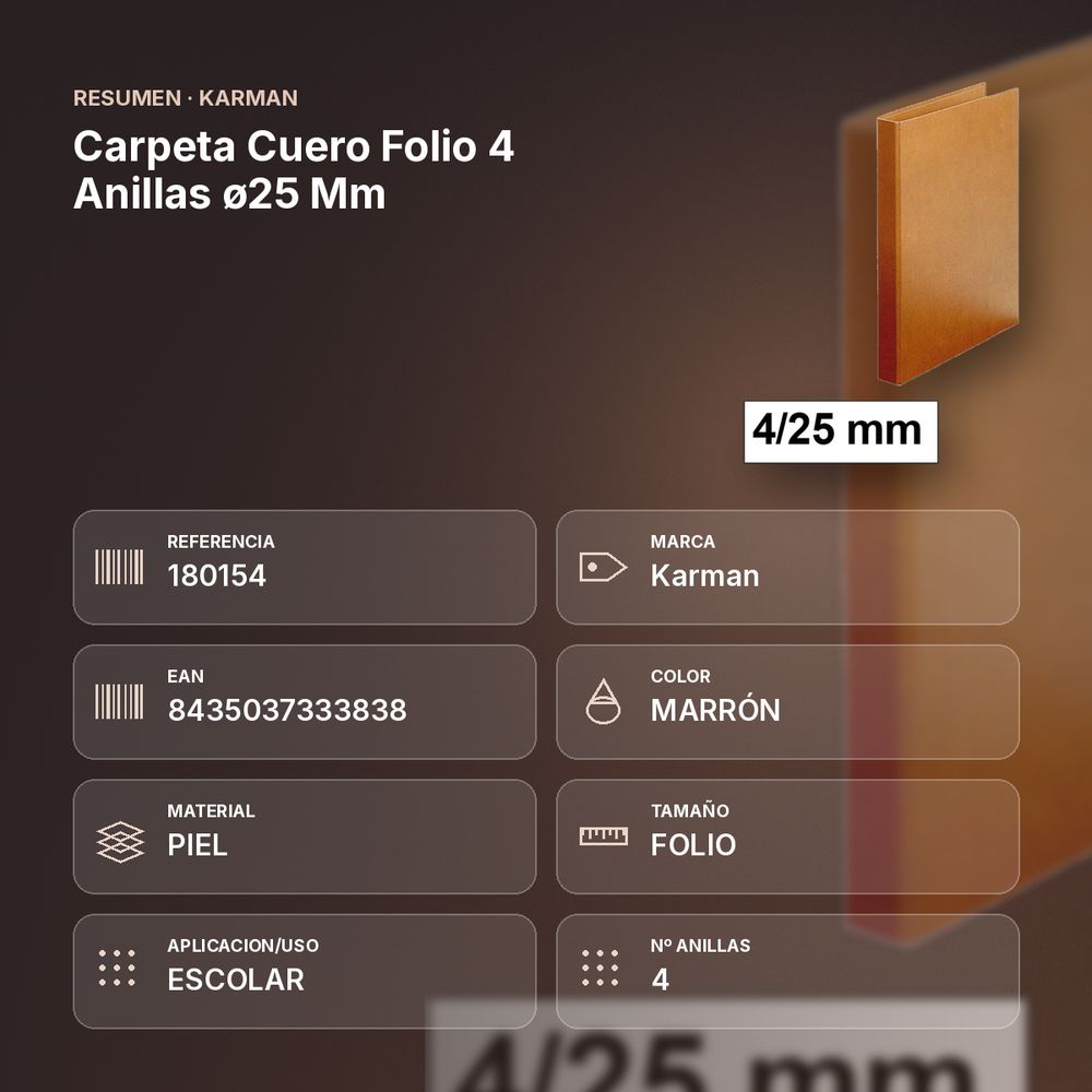 CARPETA CUERO FOLIO 4 ANILLAS Ø25 MM  - resumen de atributos