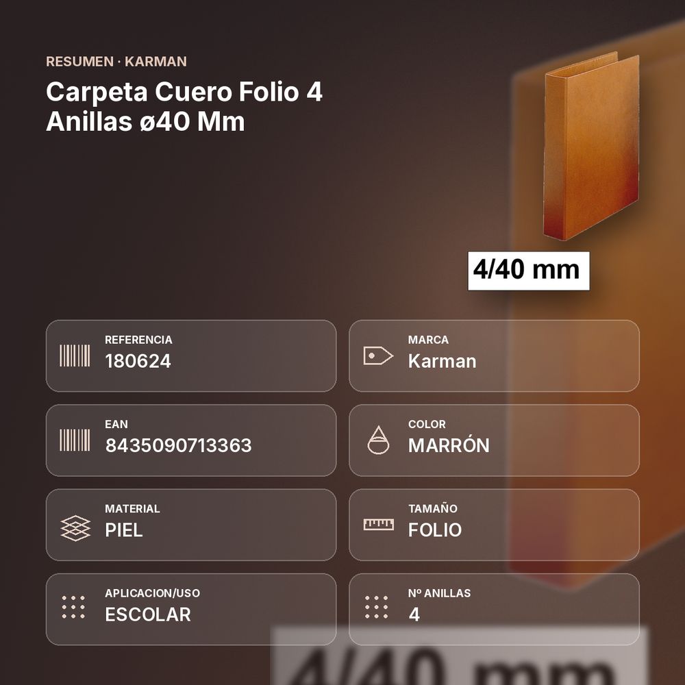 CARPETA CUERO FOLIO 4 ANILLAS Ø40 MM - resumen de atributos